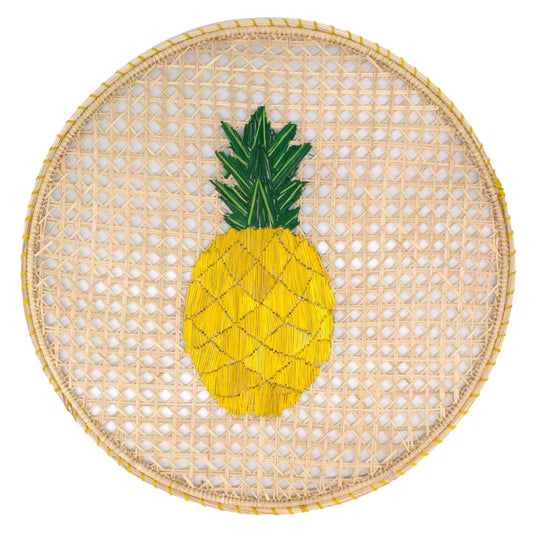 Natural Straw Woven Yellow Pineapple Fruits Round Placemats Placemats WASHEIN
