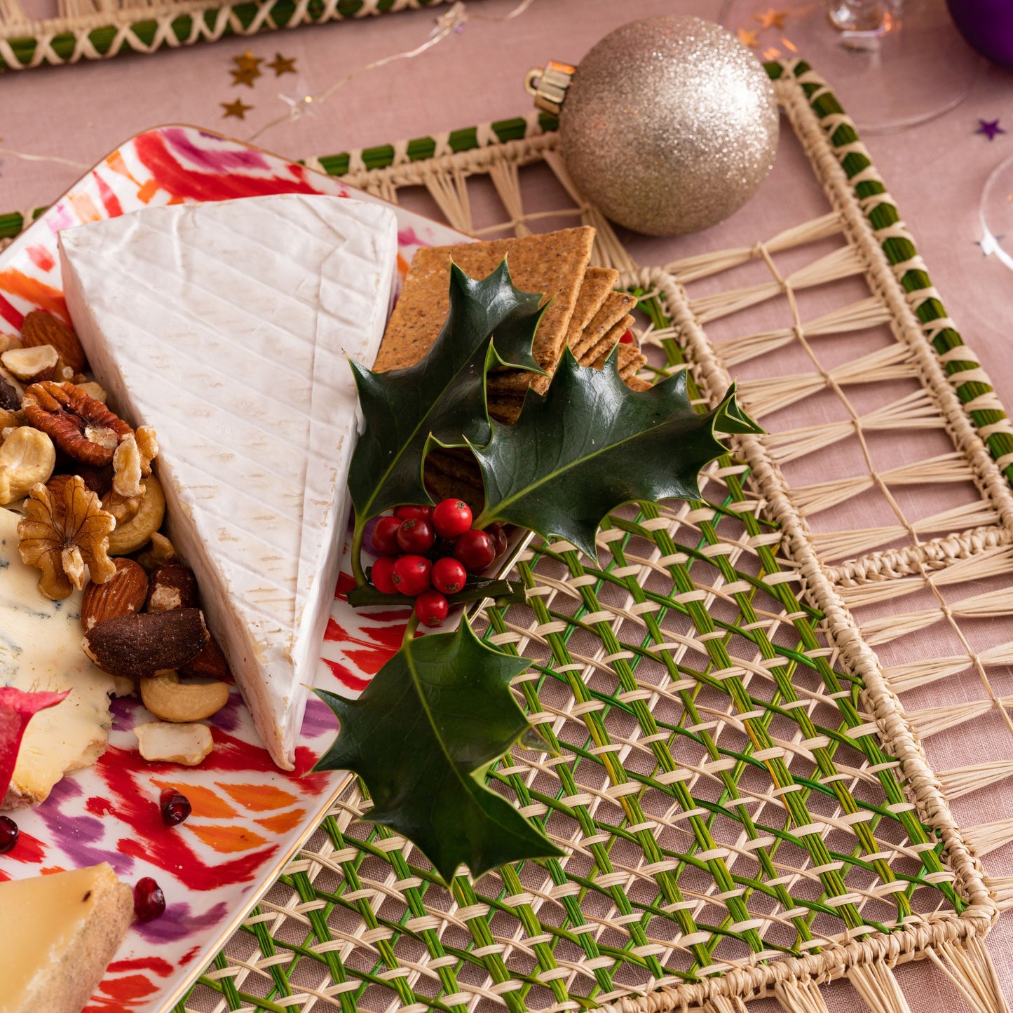 Natural Woven Straw Green Olive Square Placemats Placemats WASHEIN