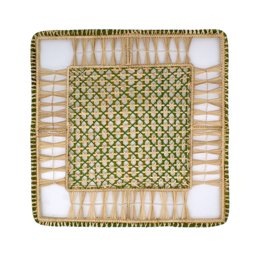 Natural Woven Straw Green Olive Square Placemats Placemats WASHEIN