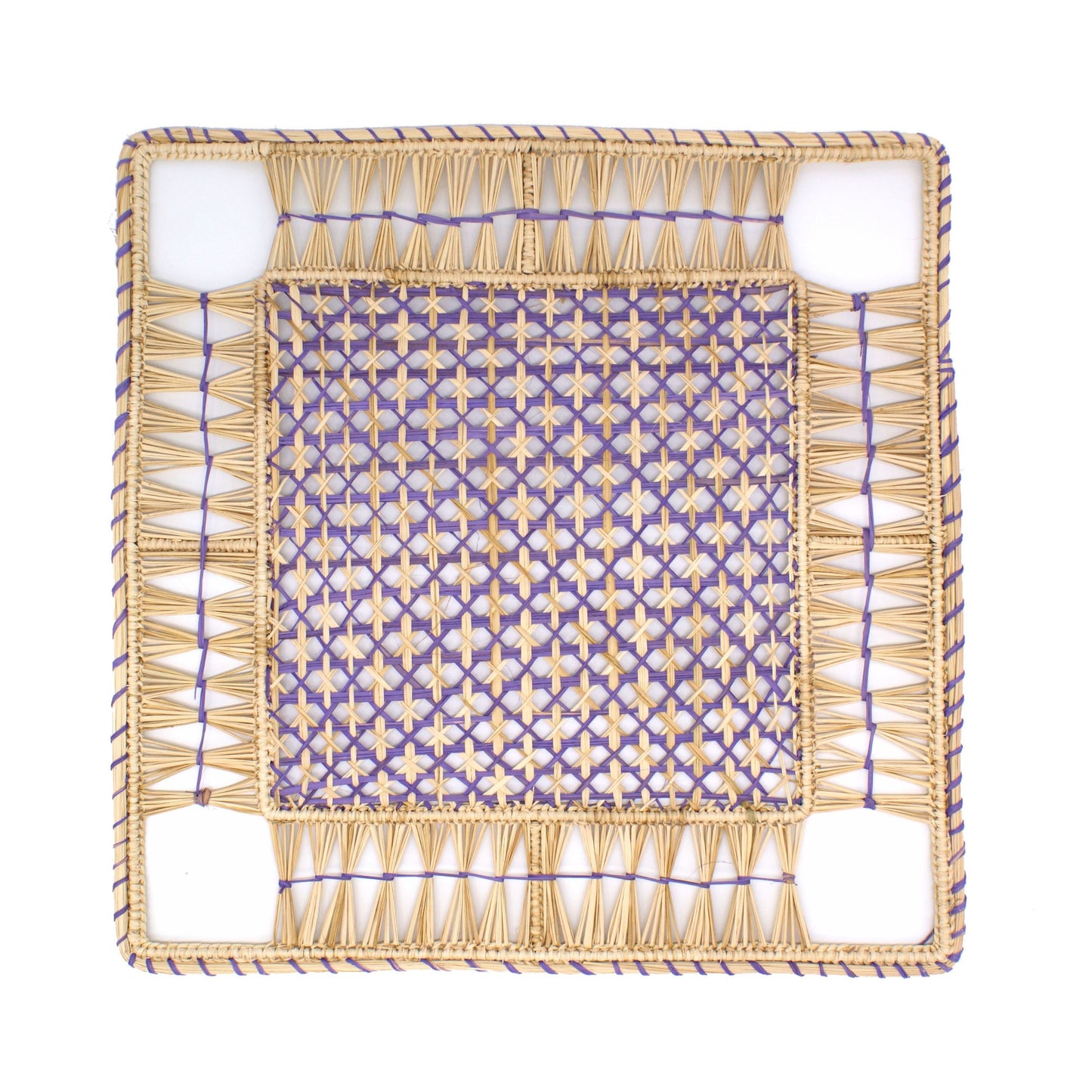 Natural Woven Straw Purple Lavender Square Placemats Placemats WASHEIN