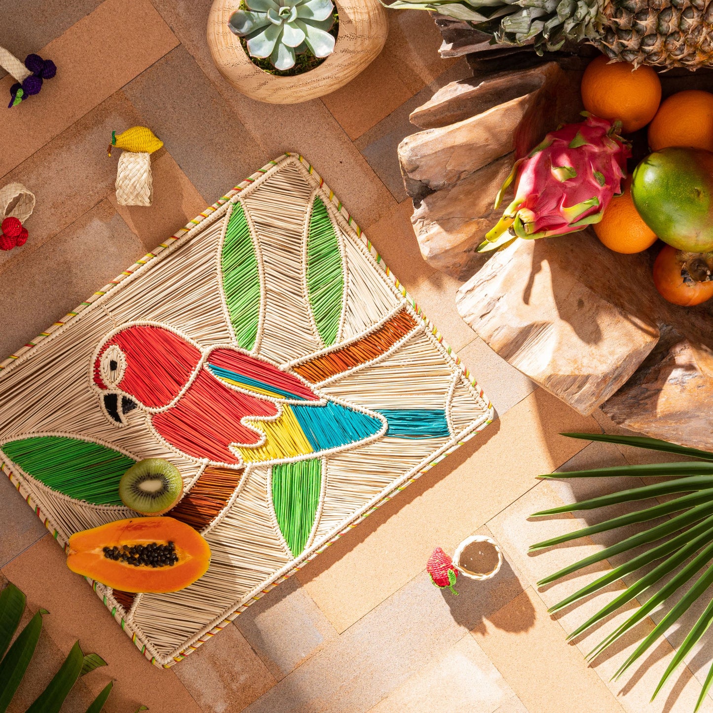 Natural Woven Straw Red Macaw Rectangular Placemats Placemats WASHEIN