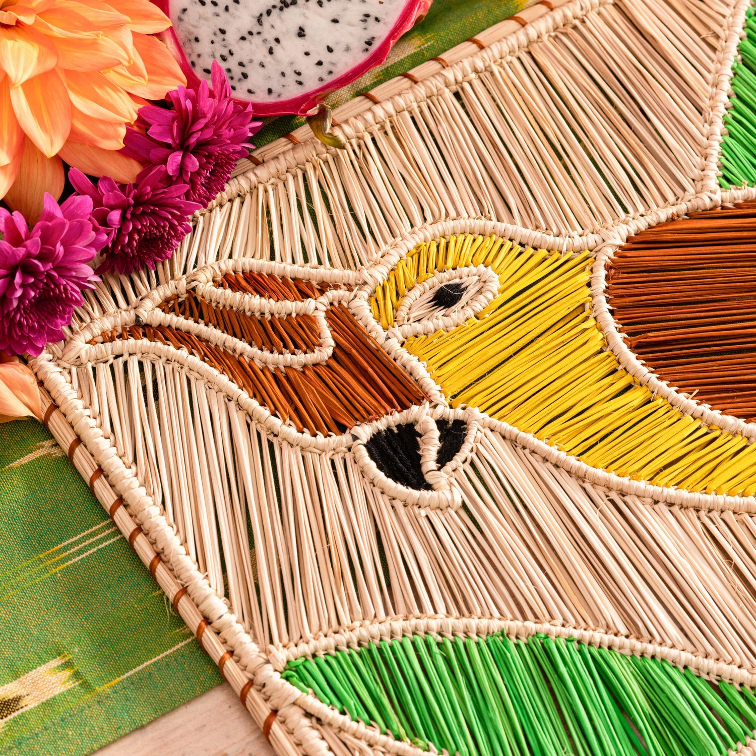 Natural Woven Straw Yellow Cockatoo Rectangular Placemats Placemats WASHEIN