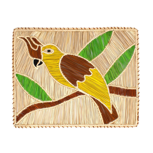 Natural Woven Straw Yellow Cockatoo Rectangular Placemats Placemats WASHEIN