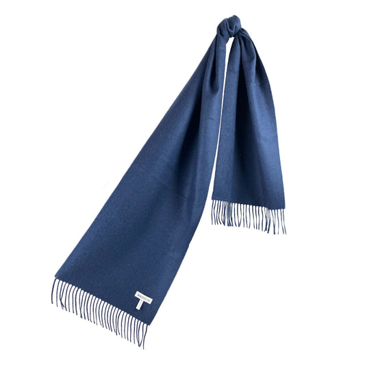 Navy Baby Alpaca Fringed Scarf Scarf WASHEIN