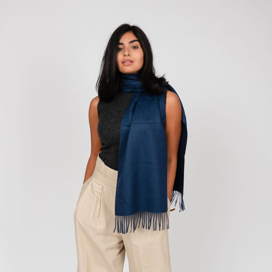 Navy Baby Alpaca Fringed Scarf Scarf WASHEIN Navy