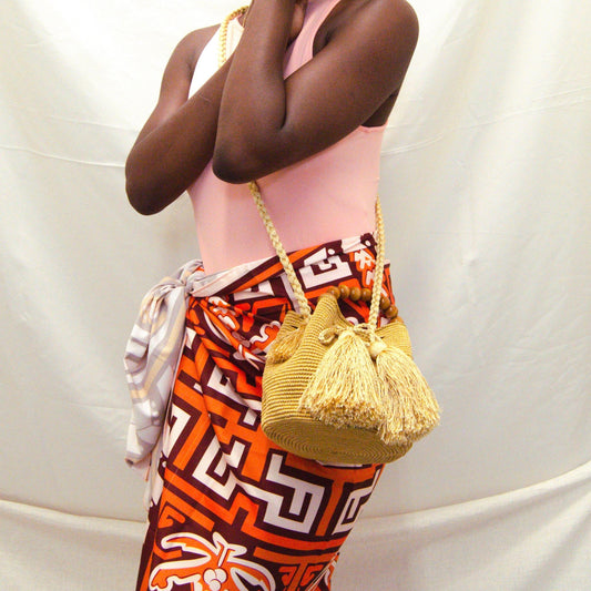 Oro Gold Cotton Brown Cross-Body Bag BAG WASHEIN