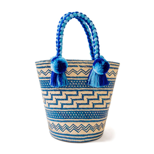 Premium Blue Woven Straw Basket Bag BAG WASHEIN