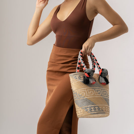 Premium Silver Woven Straw Basket Bag BAG WASHEIN