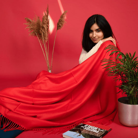 Red Classic Premium Baby Alpaca Throw Throws WASHEIN