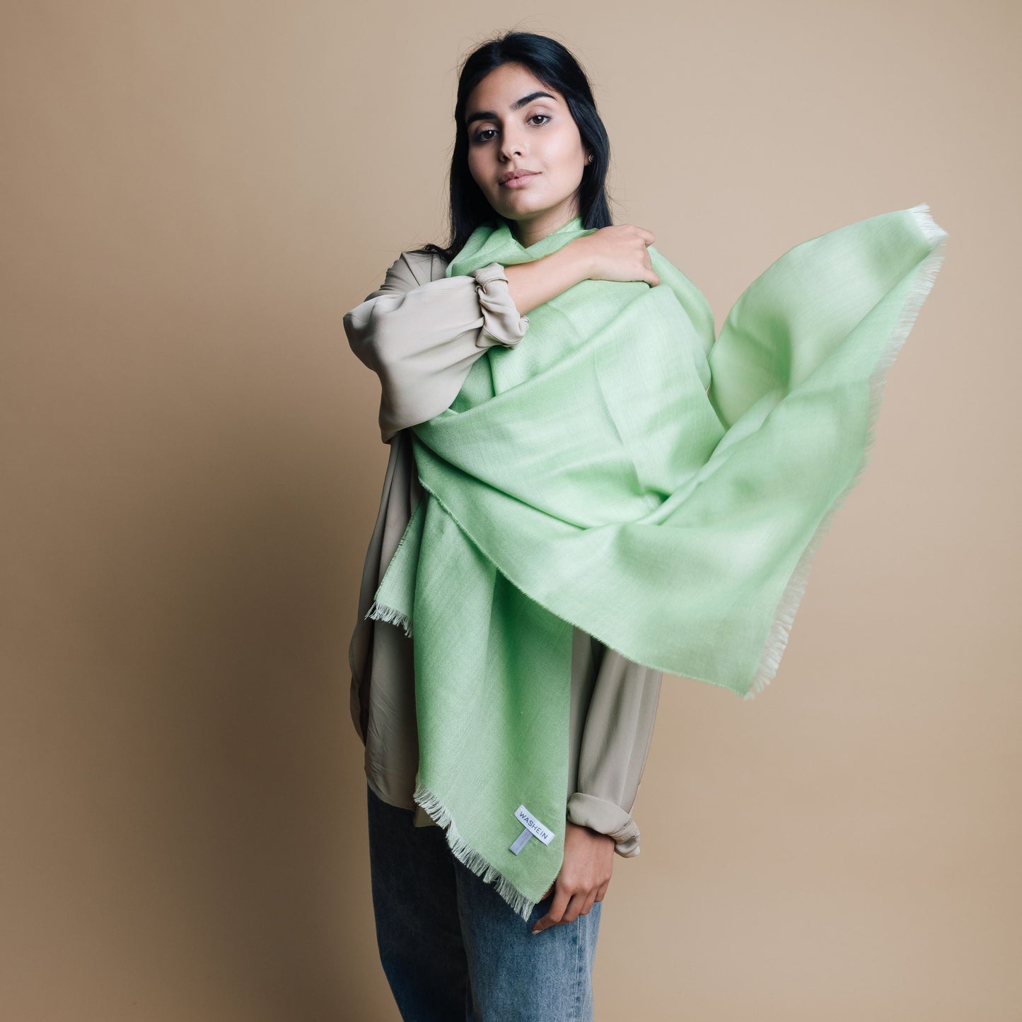 Rose Pink Premium Baby Alpaca & Silk Shawl Scarf Scarf WASHEIN Green