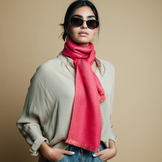 Rose Pink Premium Baby Alpaca & Silk Shawl Scarf Scarf WASHEIN Rose Pink