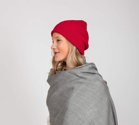 Rose Red Long Baby Alpaca Beanie Beanies WASHEIN