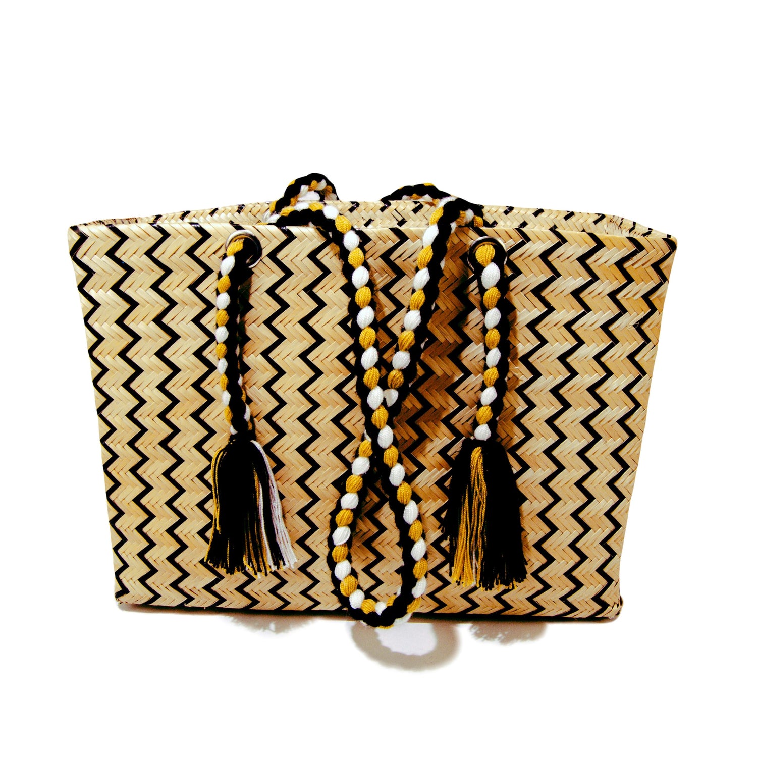Serrana Natural & Black Straw Basket Bag BAG WASHEIN