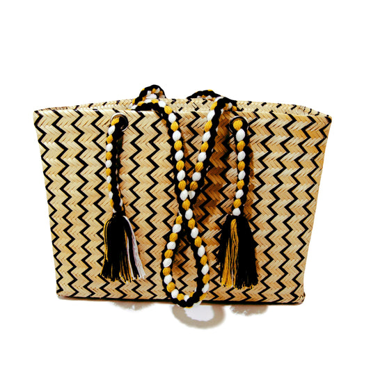 Serrana Natural & Black Straw Basket Bag BAG WASHEIN