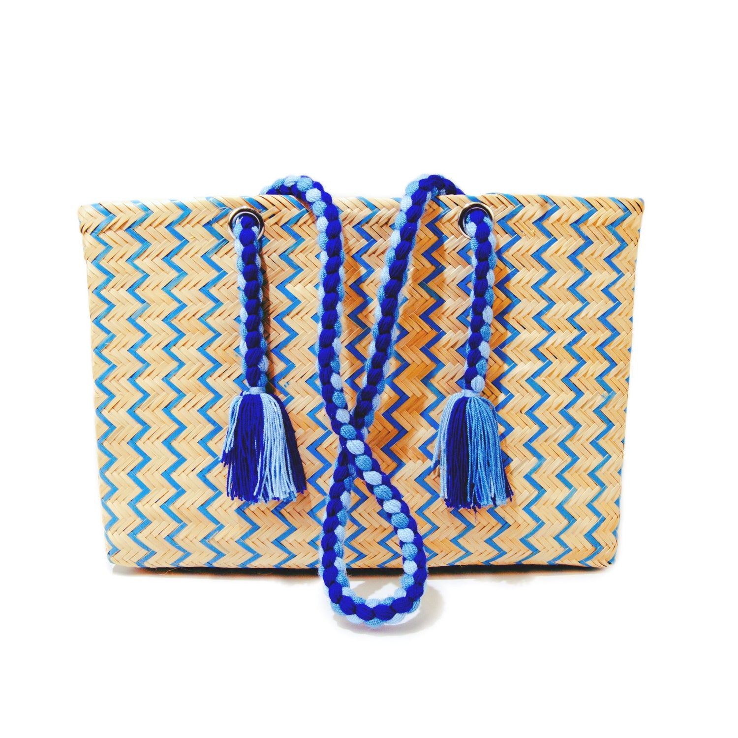 Serrana Natural & Blue Straw Basket Bag BAG WASHEIN