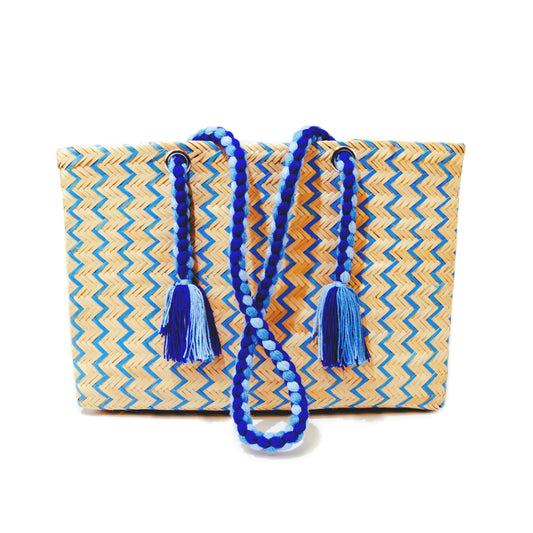 Serrana Natural & Blue Straw Basket Bag BAG WASHEIN