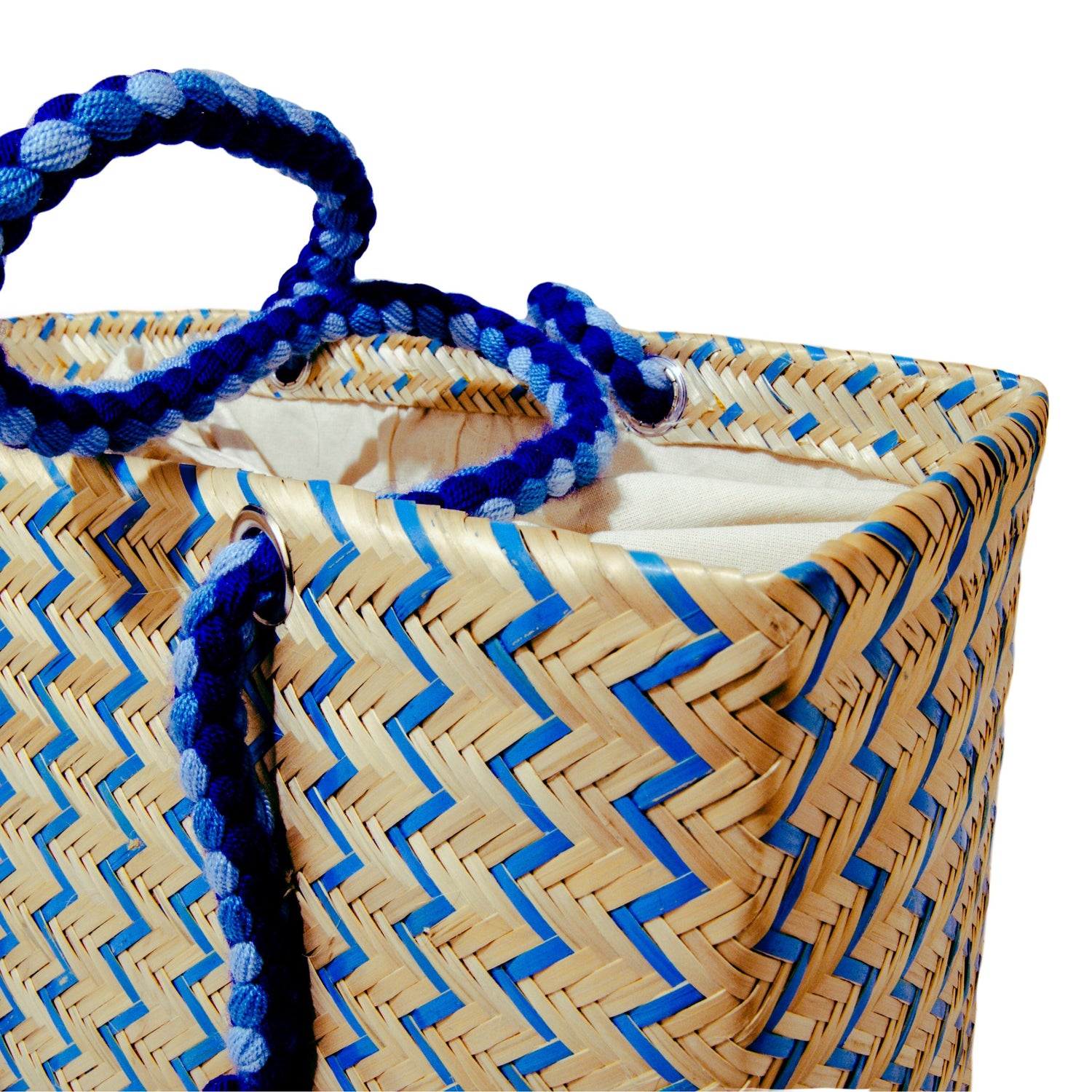 Serrana Natural & Blue Straw Basket Bag BAG WASHEIN
