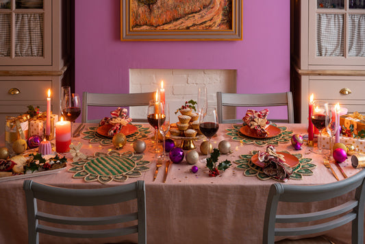 Set x 4 Natural Straw Woven Flower Green Placemats Placemats WASHEIN