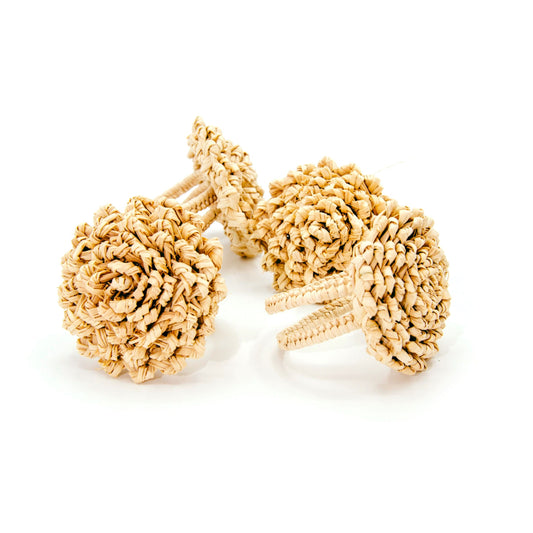 Set X 4 Woven Natural Iraca Straw Flat Rose Napkin Rings Napkin Rings WASHEIN