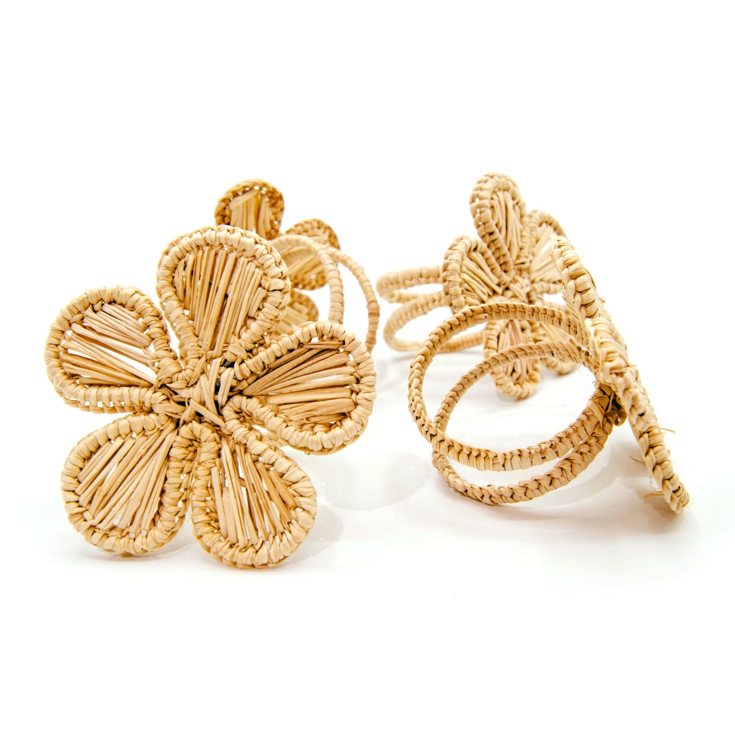Set X 4 Woven Natural Iraca Straw Flower Napkin Rings Napkin Rings WASHEIN