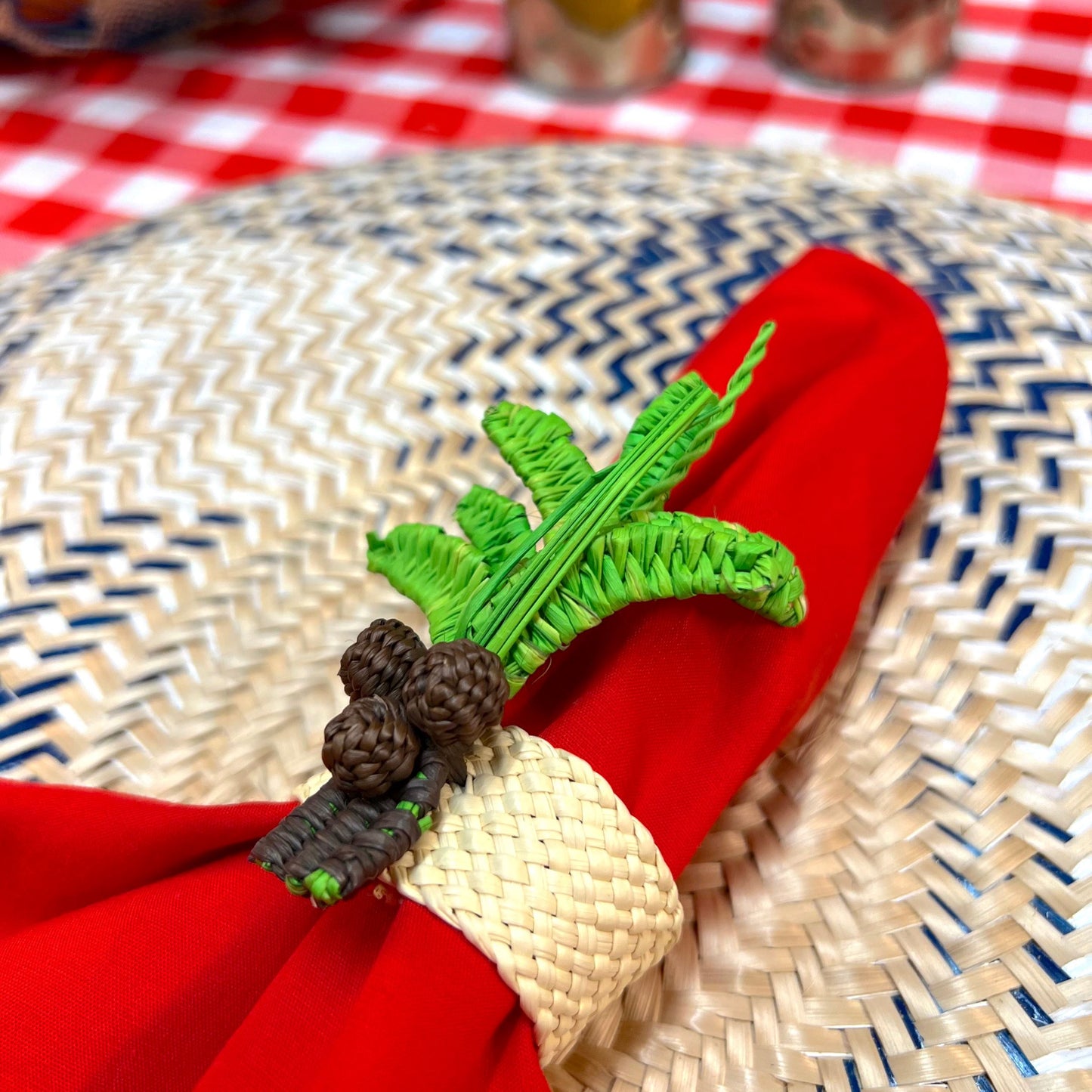 Set X 4 Woven Natural Iraca Straw Green Palm Tree Napkin Rings Napkin Rings WASHEIN