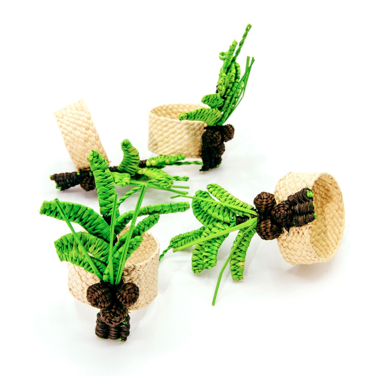 Set X 4 Woven Natural Iraca Straw Green Palm Tree Napkin Rings Napkin Rings WASHEIN