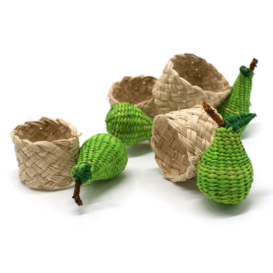Set X 4 Woven Natural Iraca Straw Green Pear Fruit Napkin Rings Napkin Rings WASHEIN