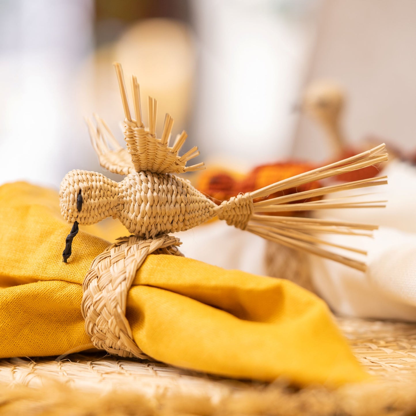 Set X 4 Woven Natural Iraca Straw Hummingbird Napkin Rings Napkin Rings WASHEIN