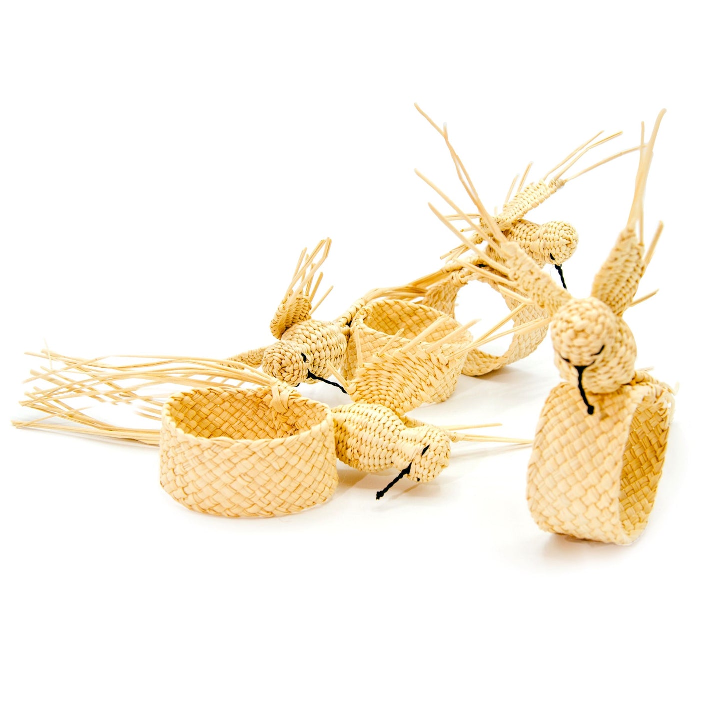 Set X 4 Woven Natural Iraca Straw Hummingbird Napkin Rings Napkin Rings WASHEIN