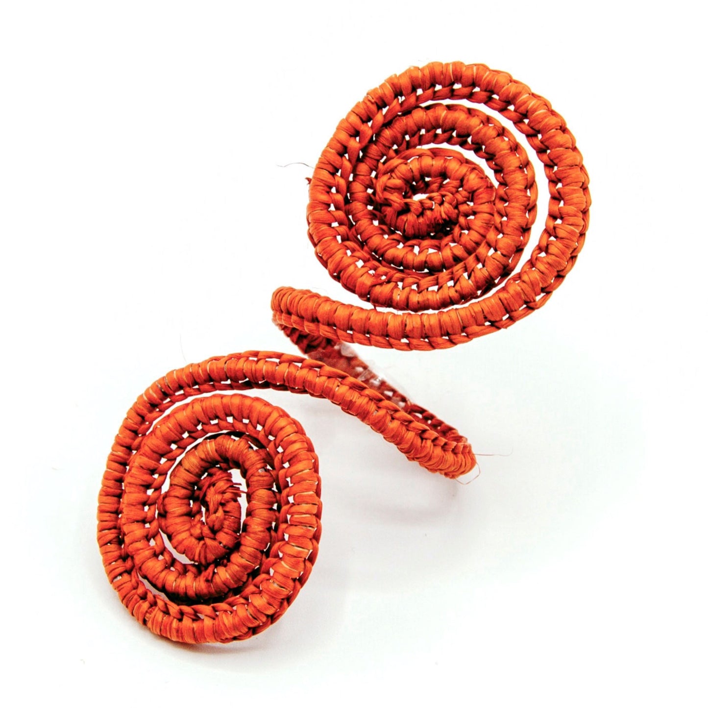 Set X 4 Woven Natural Iraca Straw Orange Spiral Napkin Rings Napkin Rings WASHEIN