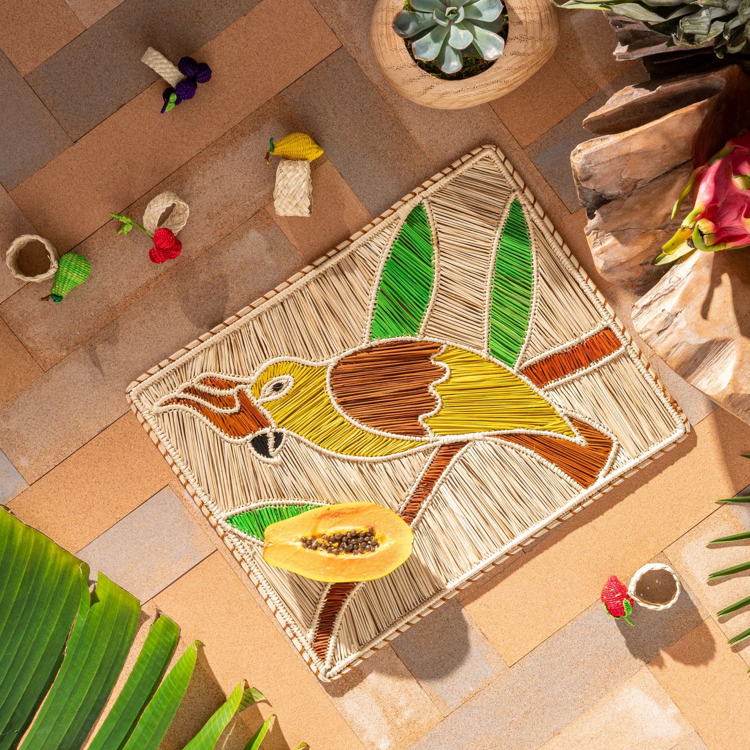 Set X 4 Woven Natural Iraca Straw Purple Grapes Fruit Napkin Rings Napkin Rings WASHEIN