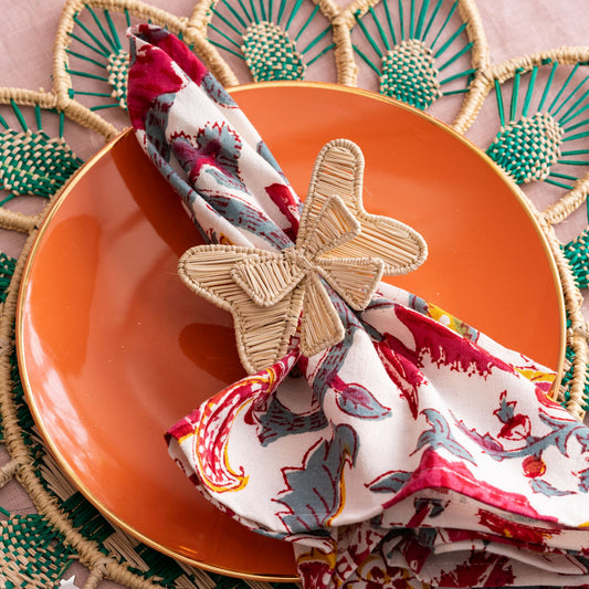 Set X 4 Woven Natural Iraca Straw Ribbon Napkin Rings Napkin Rings WASHEIN