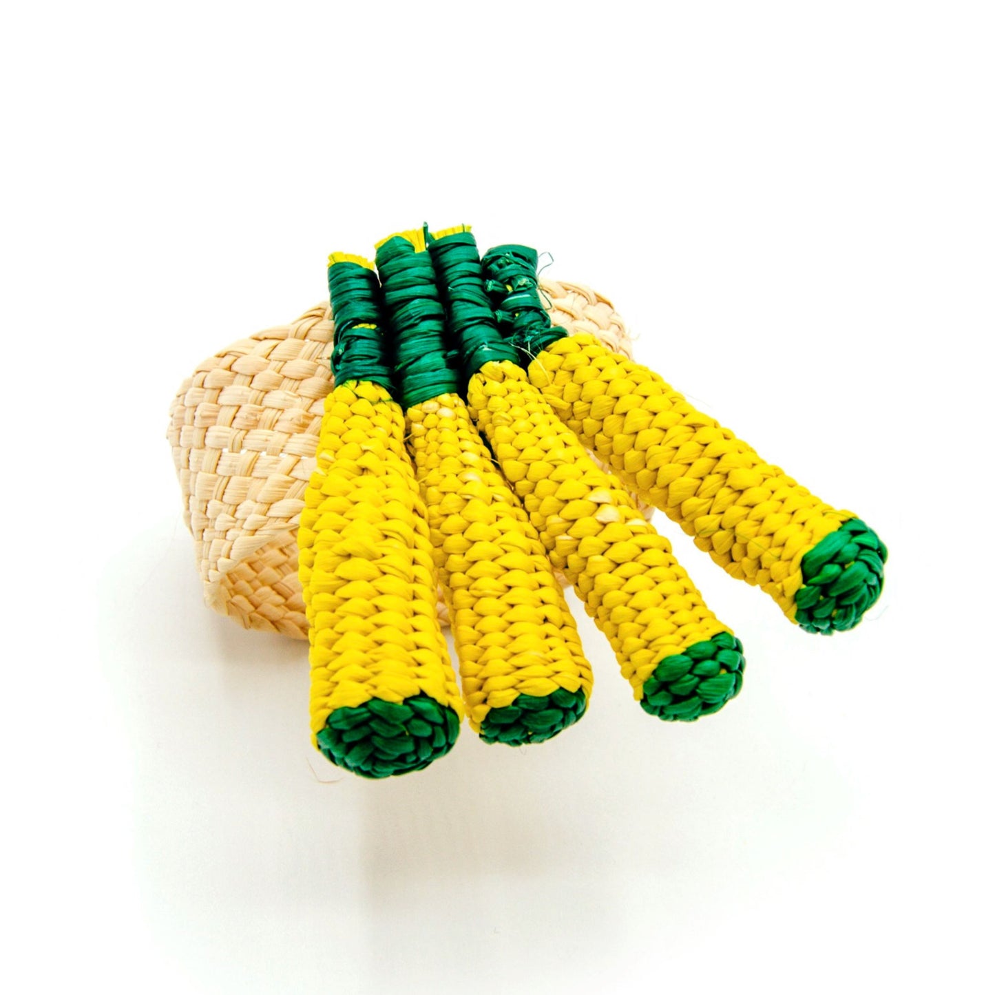 Set X 4 Woven Natural Iraca Straw Yellow Corn Napkin Rings Napkin Rings WASHEIN
