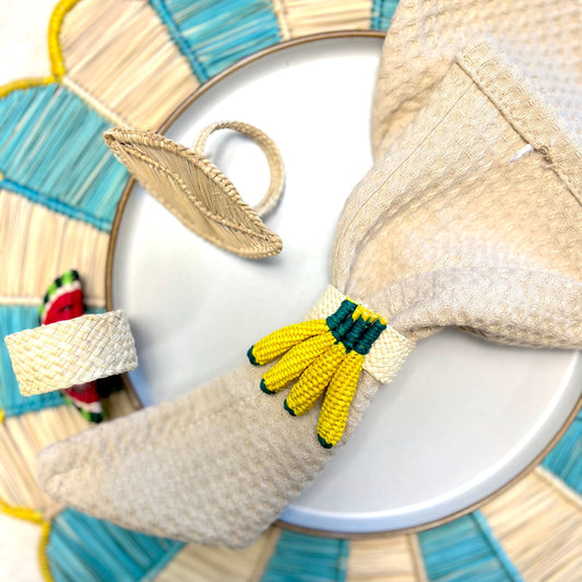 Set X 4 Woven Natural Iraca Straw Yellow Corn Napkin Rings Napkin Rings WASHEIN