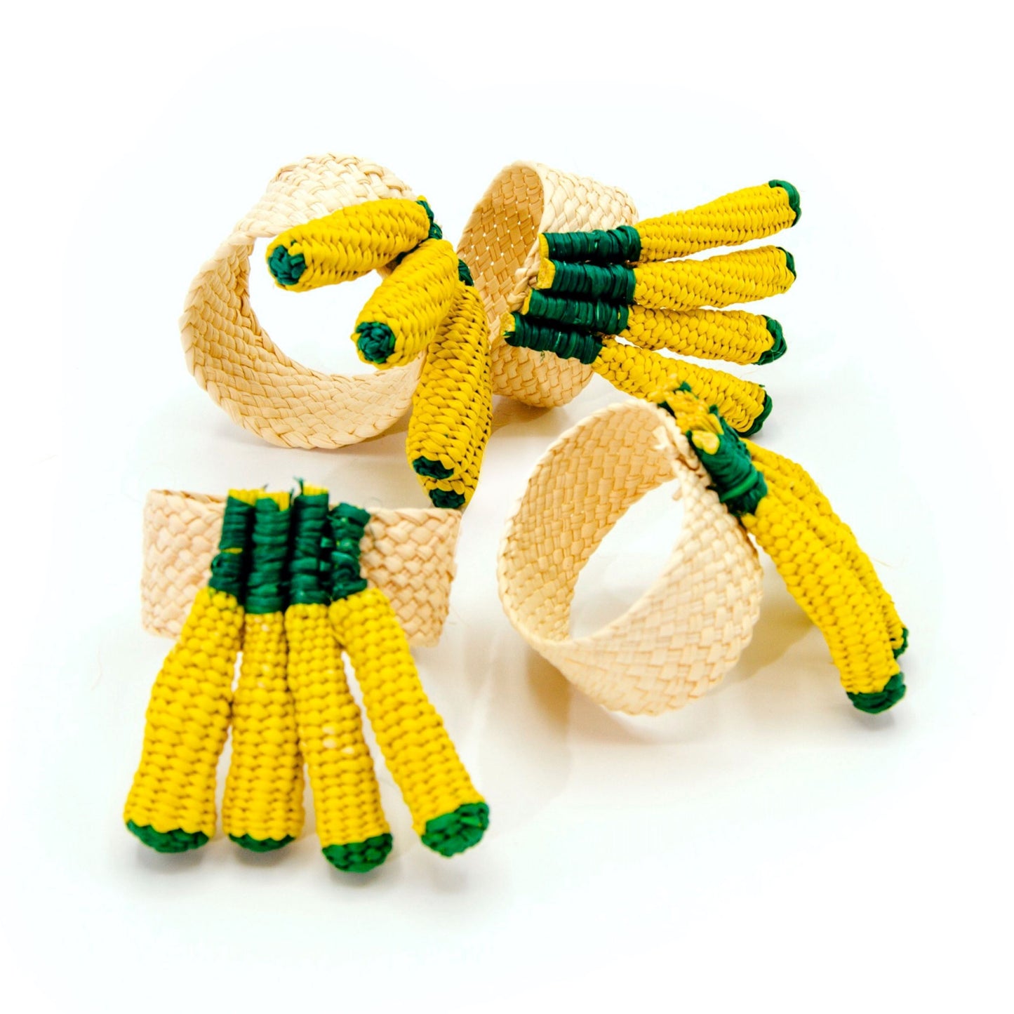 Set X 4 Woven Natural Iraca Straw Yellow Corn Napkin Rings Napkin Rings WASHEIN