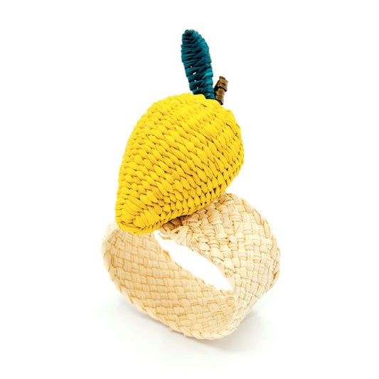 Set X 4 Woven Natural Iraca Straw Yellow Lemon Fruit Napkin Rings Napkin Rings WASHEIN