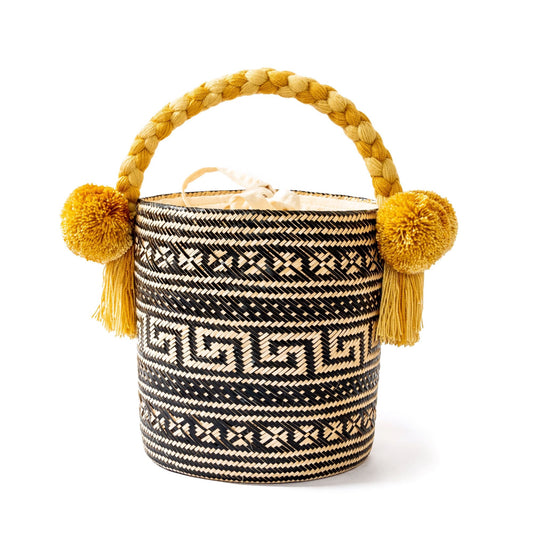 Small Black Puzzle Woven Straw Bucket Bag BAG WASHEIN