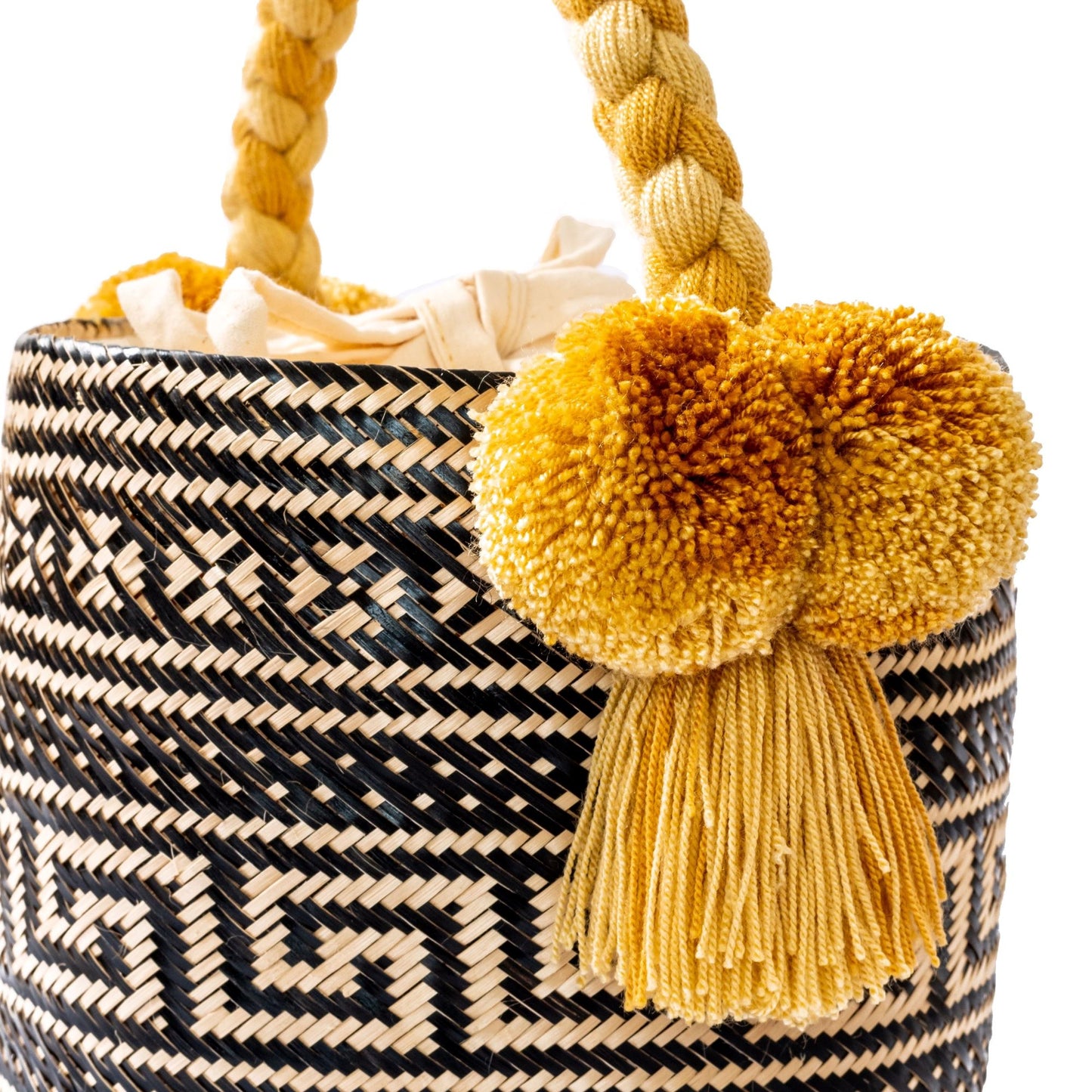 Small Black Puzzle Woven Straw Bucket Bag BAG WASHEIN