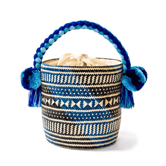 Small Blue Candy Woven Straw Bucket Bag BAG WASHEIN