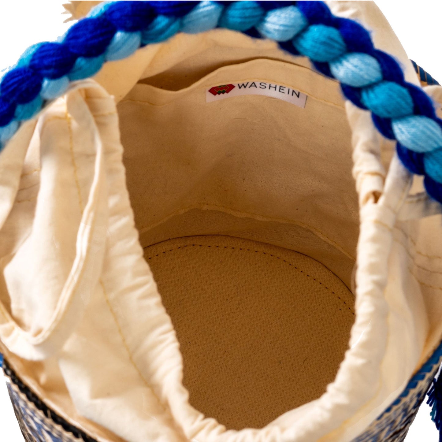 Small Blue Candy Woven Straw Bucket Bag BAG WASHEIN