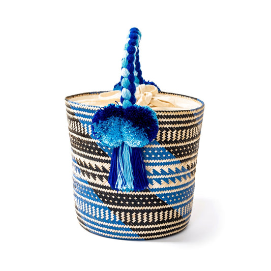 Small Blue Wave Woven Straw Bucket Bag BAG WASHEIN