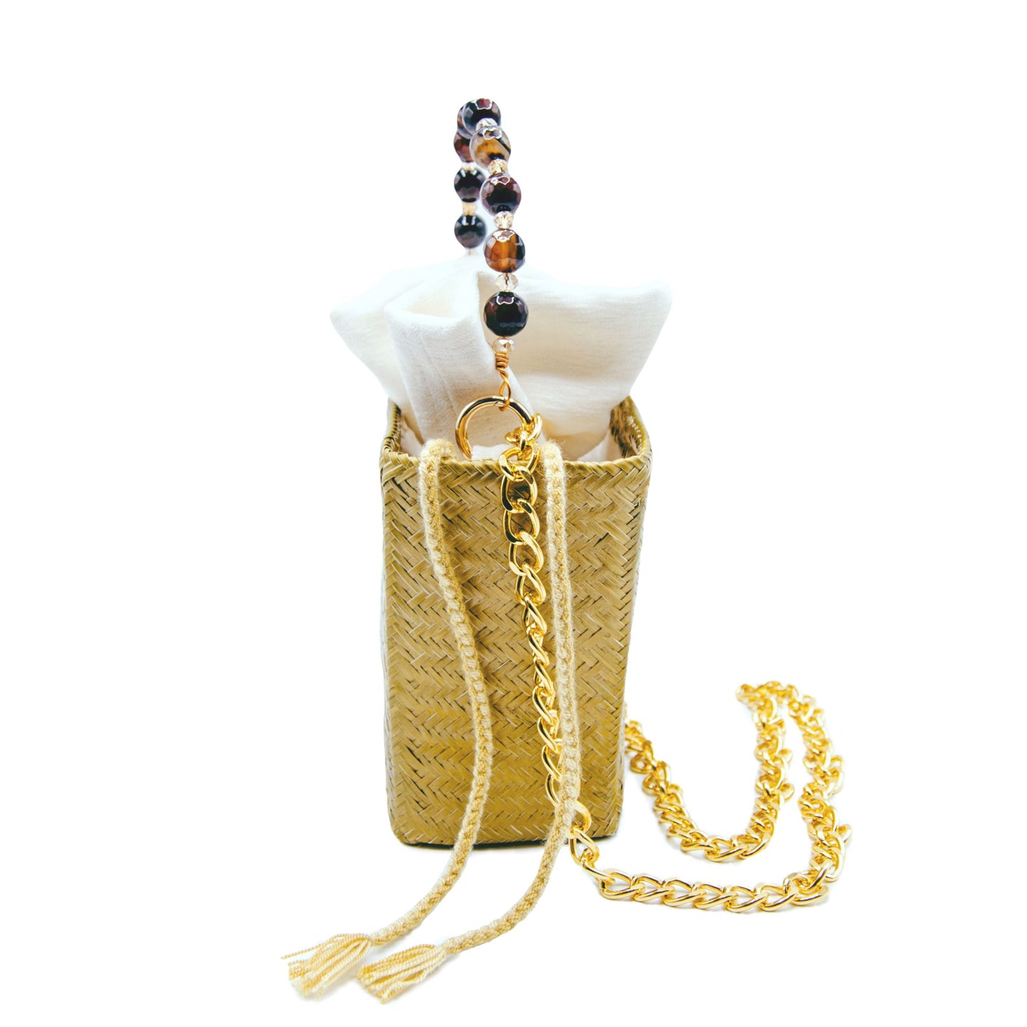Tuparro Gold Small Handwoven Straw Basket Bag BAG WASHEIN