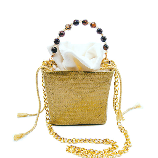 Tuparro Gold Small Handwoven Straw Basket Bag BAG WASHEIN