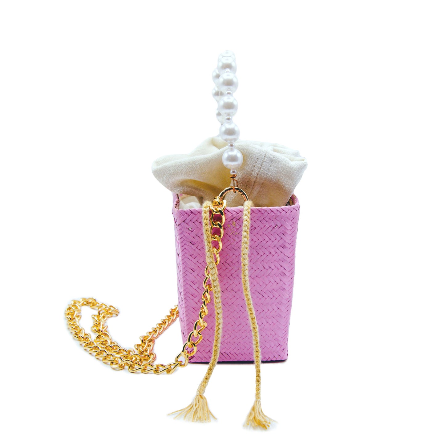 Tuparro Pink Small Handwoven Straw Basket Bag BAG WASHEIN