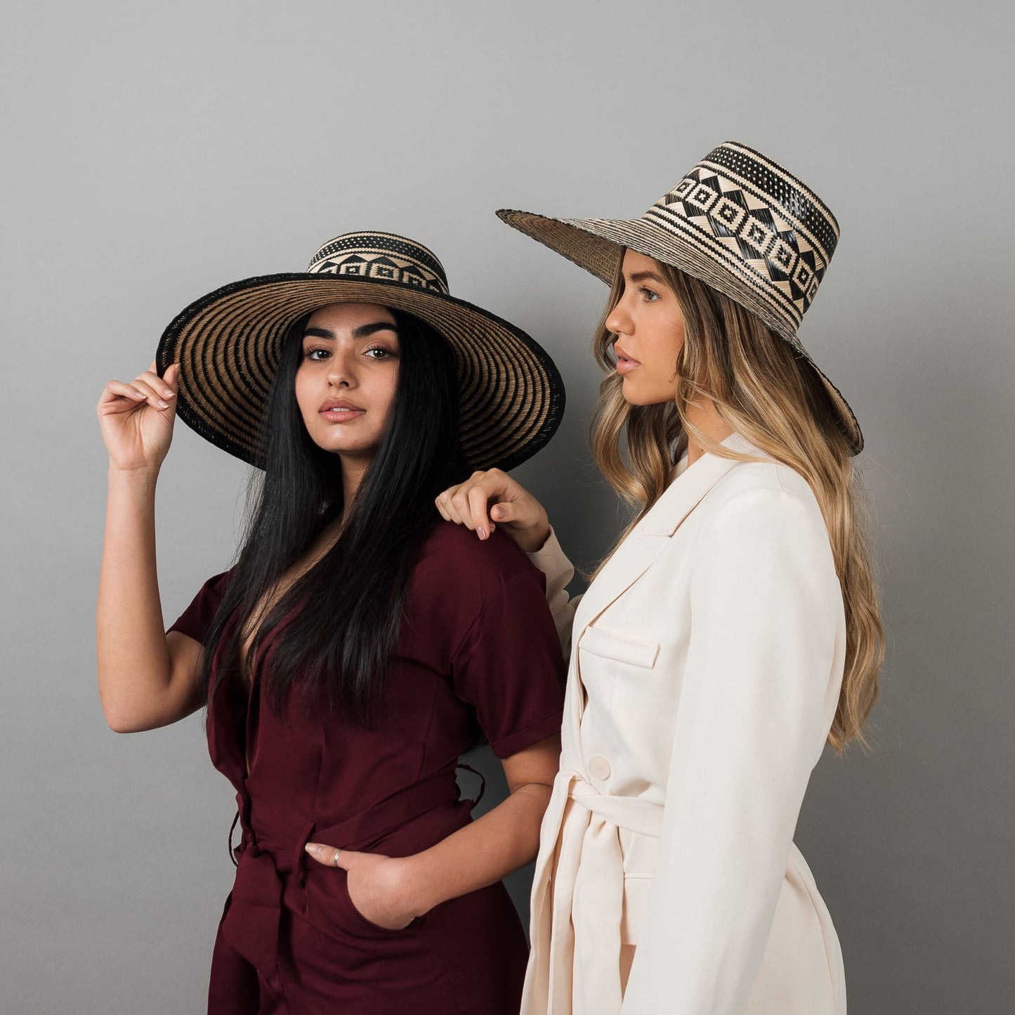 Urariyu Black Wide Brim Straw Hat Hat WASHEIN