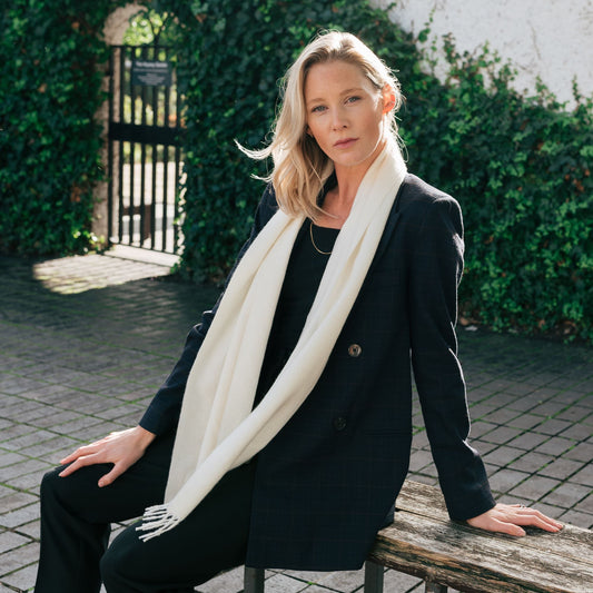 White Baby Alpaca Fringed Scarf Scarf WASHEIN