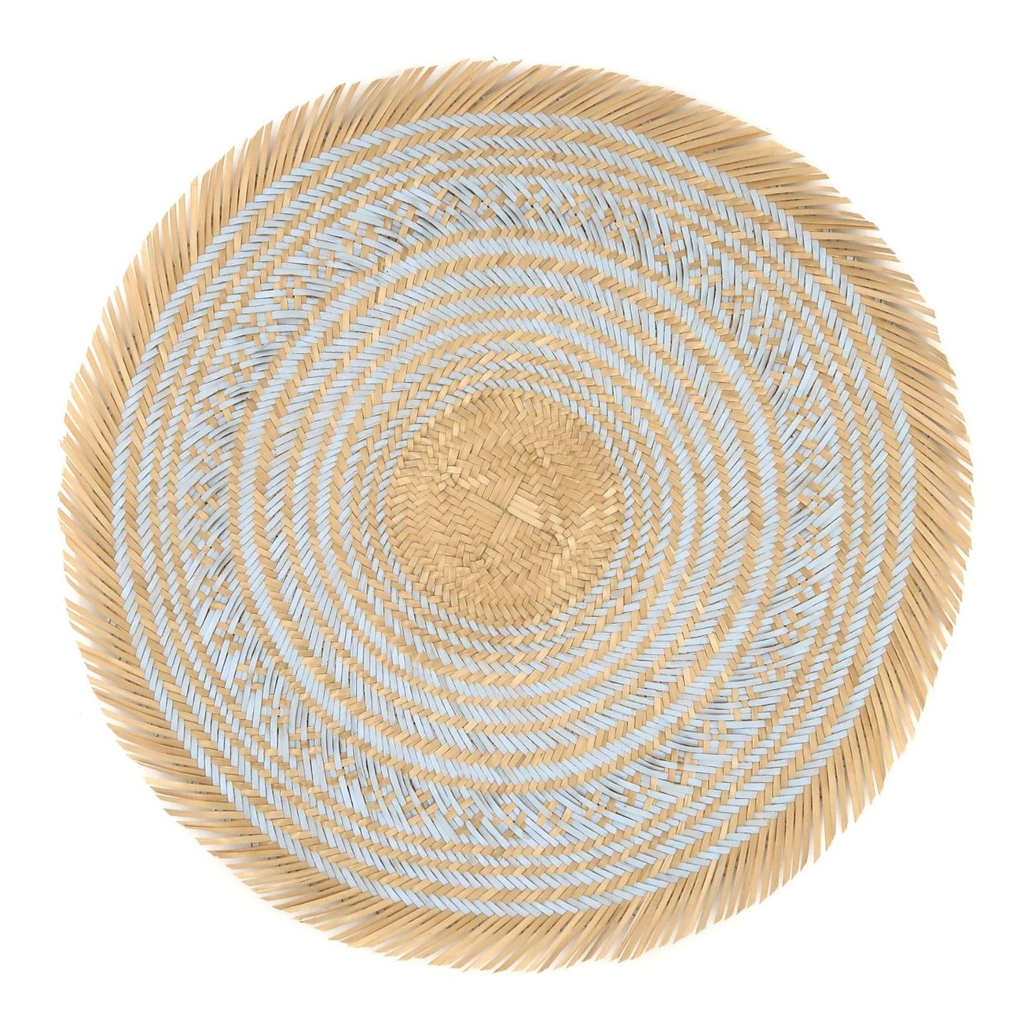 Woven Natural Straw Blue Round Placemats with Trimming Placemats WASHEIN