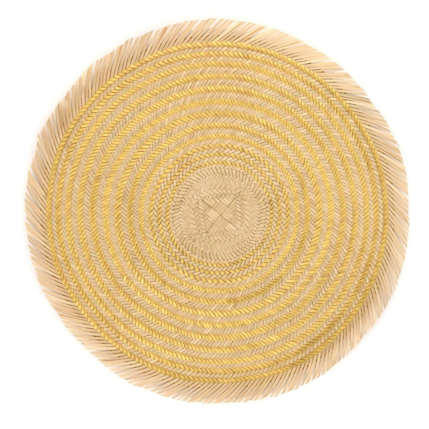 Woven Natural Straw Gold Circular Placemats with Trimming Placemats WASHEIN