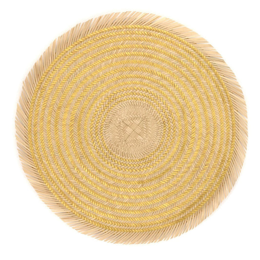 Woven Natural Straw Gold Circular Placemats with Trimming Placemats WASHEIN