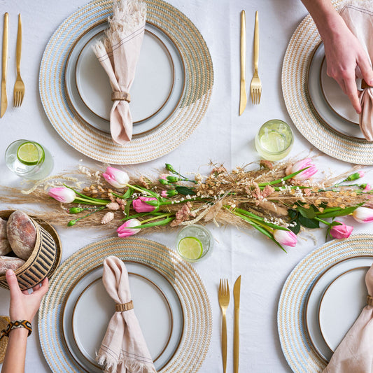 Woven Natural Straw Multicolour Round Placemats Placemats WASHEIN